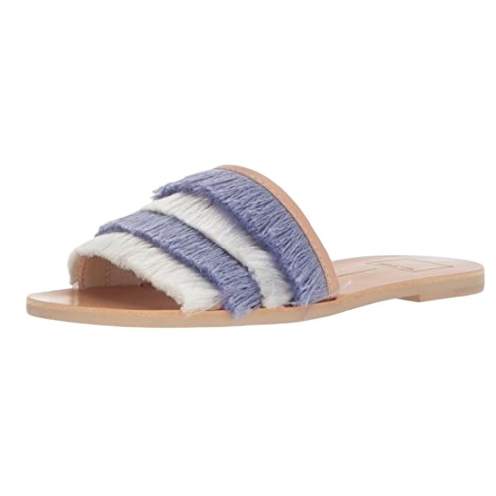Dolce Vita Womens‎ Fringe Slide Sandals Blue White Tiered Boho Flat Size 10 NEW